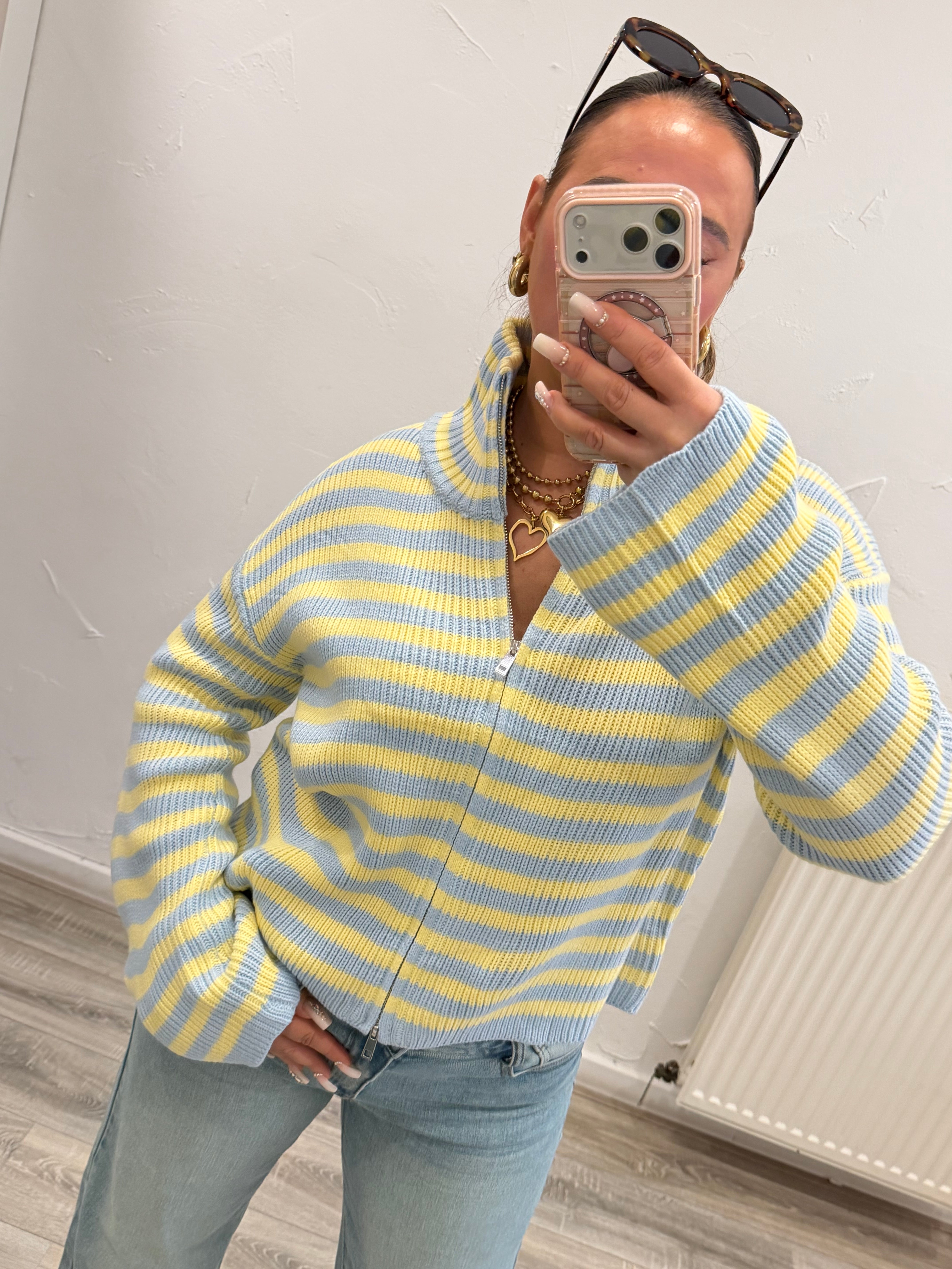 Stripy Zipp Sweat Butter Yellow