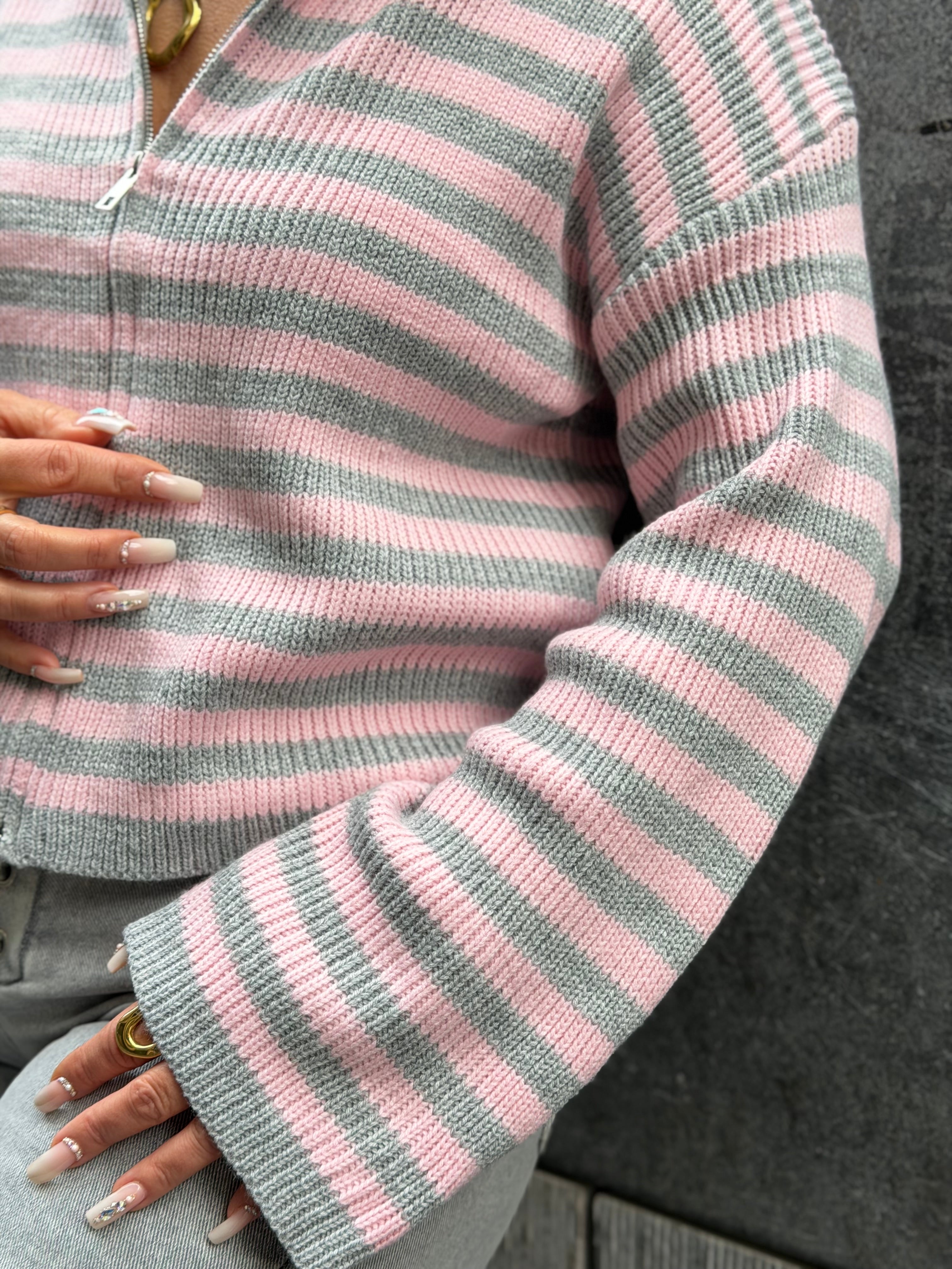 Stripy Zipp Sweat Sweat Grey