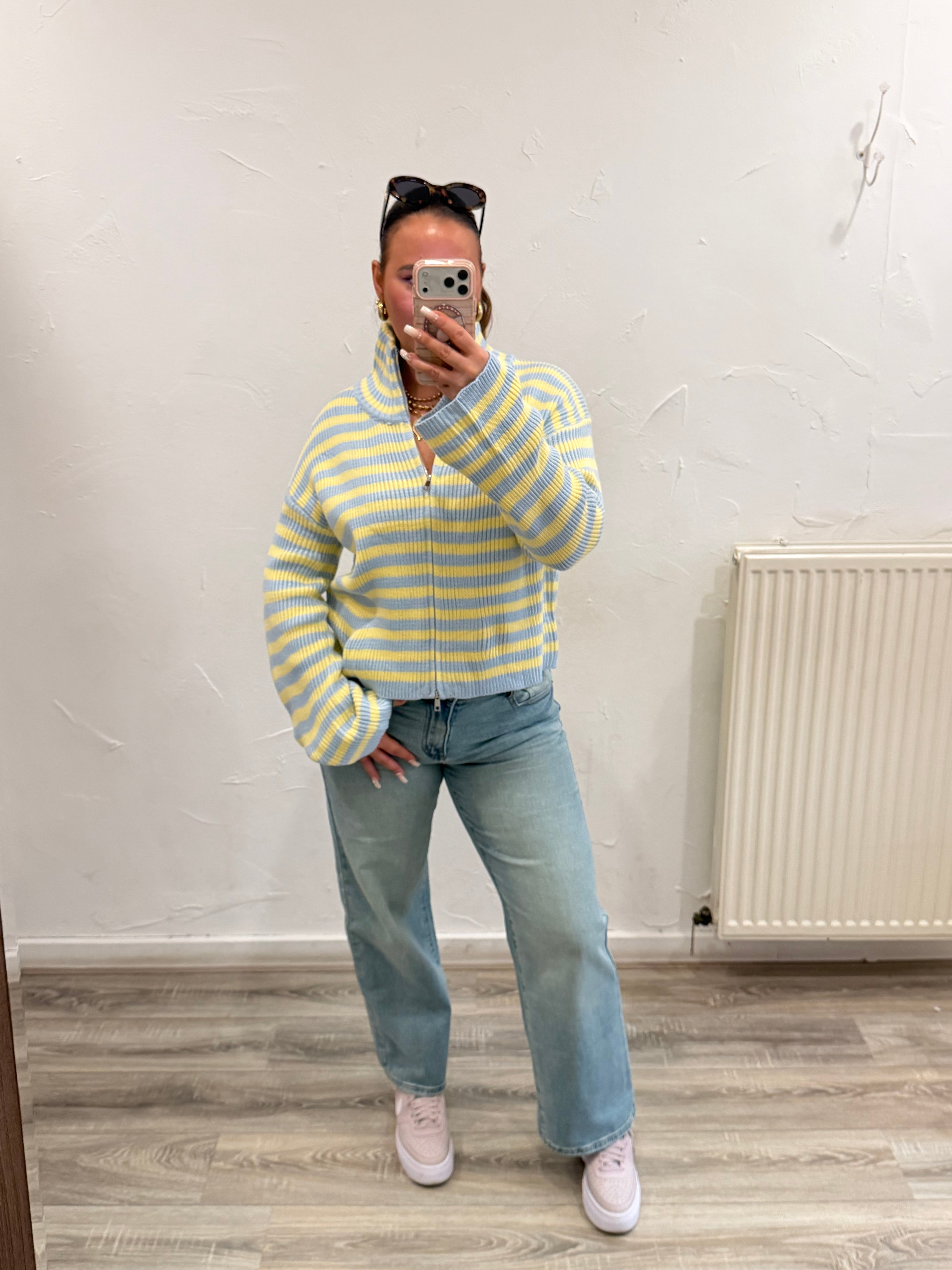 Stripy Zipp Sweat Butter Yellow