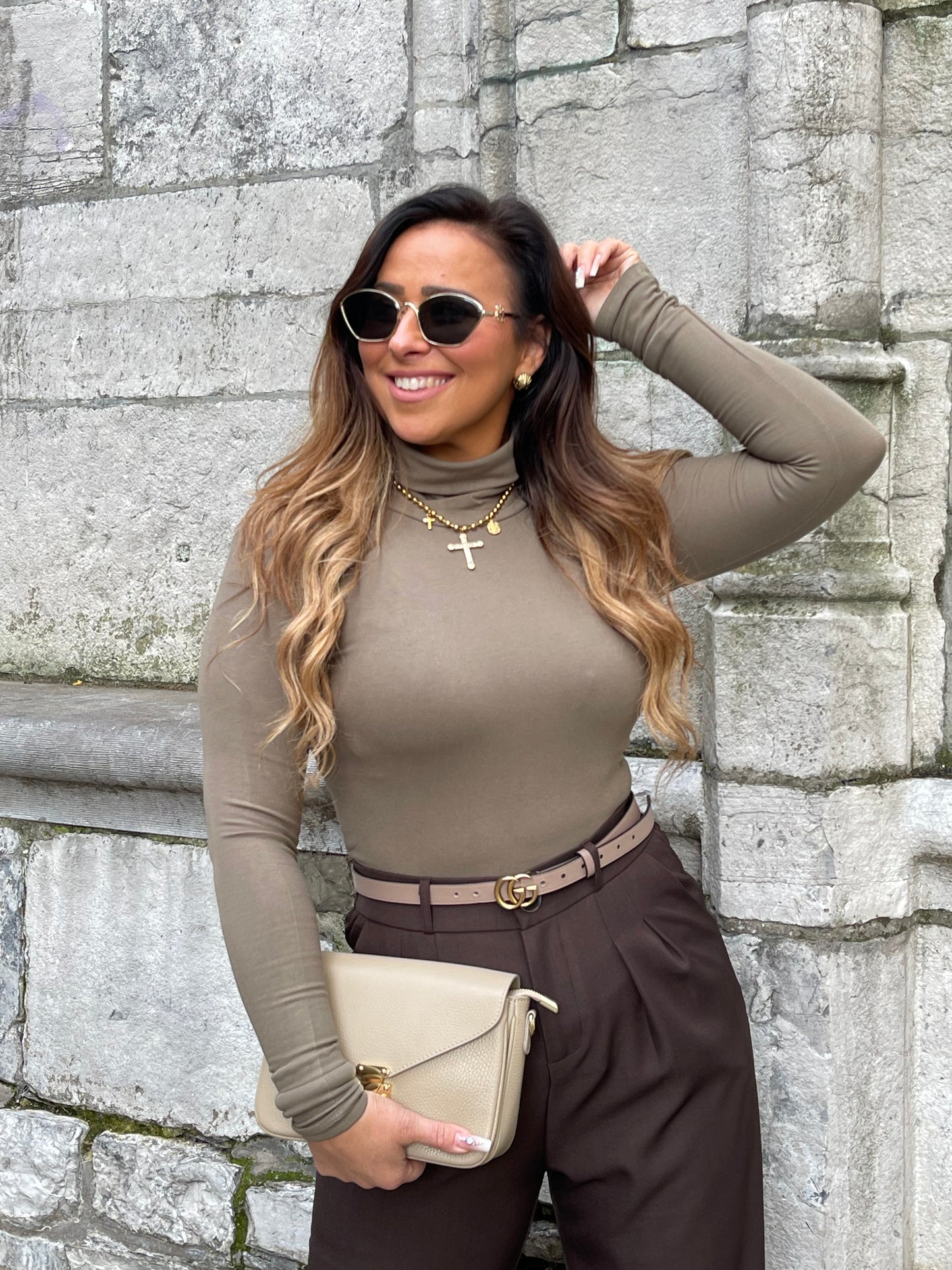 Basic Top High Neck Khaki