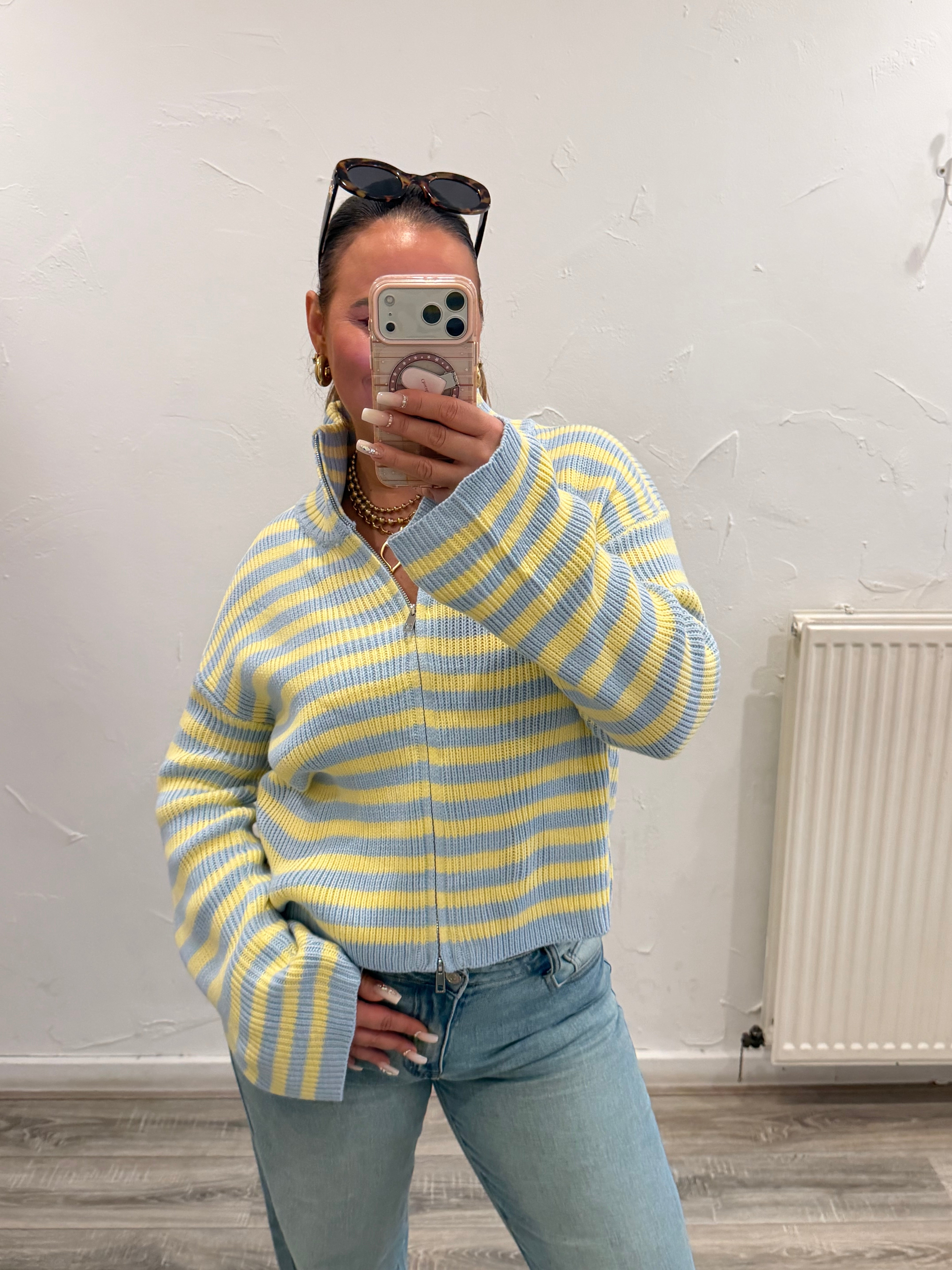 Stripy Zipp Sweat Butter Yellow