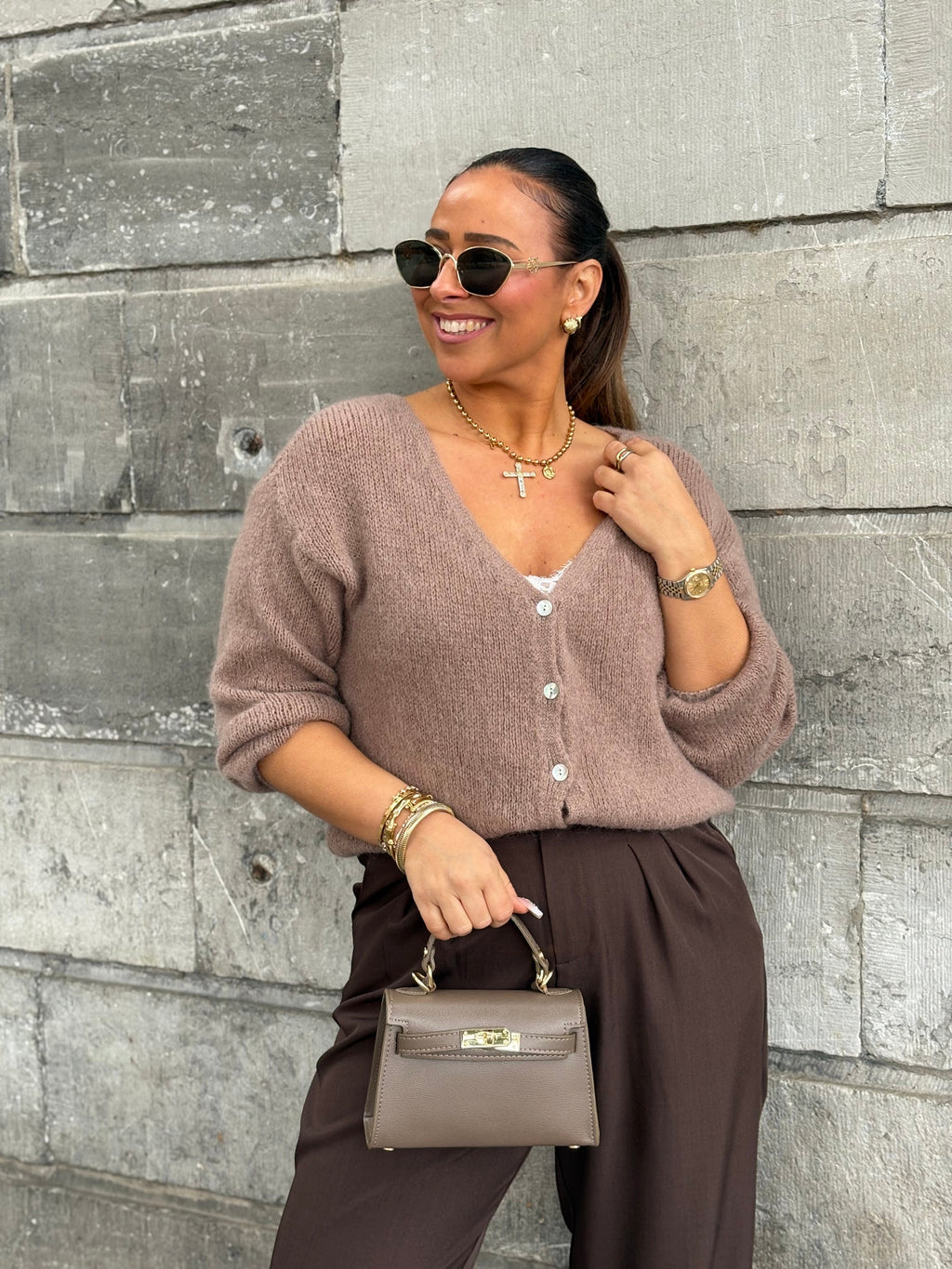 Love The Vibes Cardigan Taupe - MyBajka