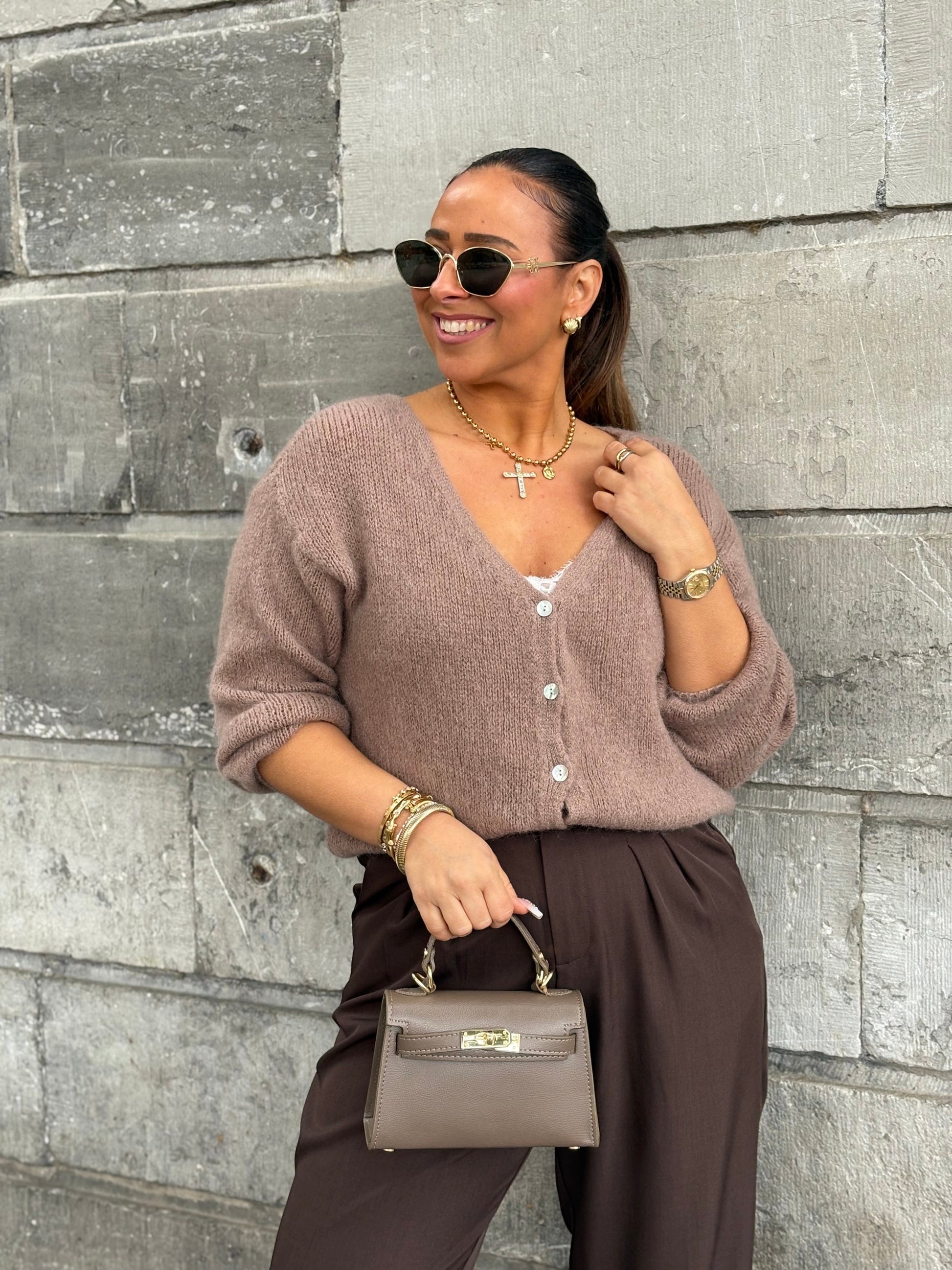 Love The Vibes Cardigan Taupe - MyBajka