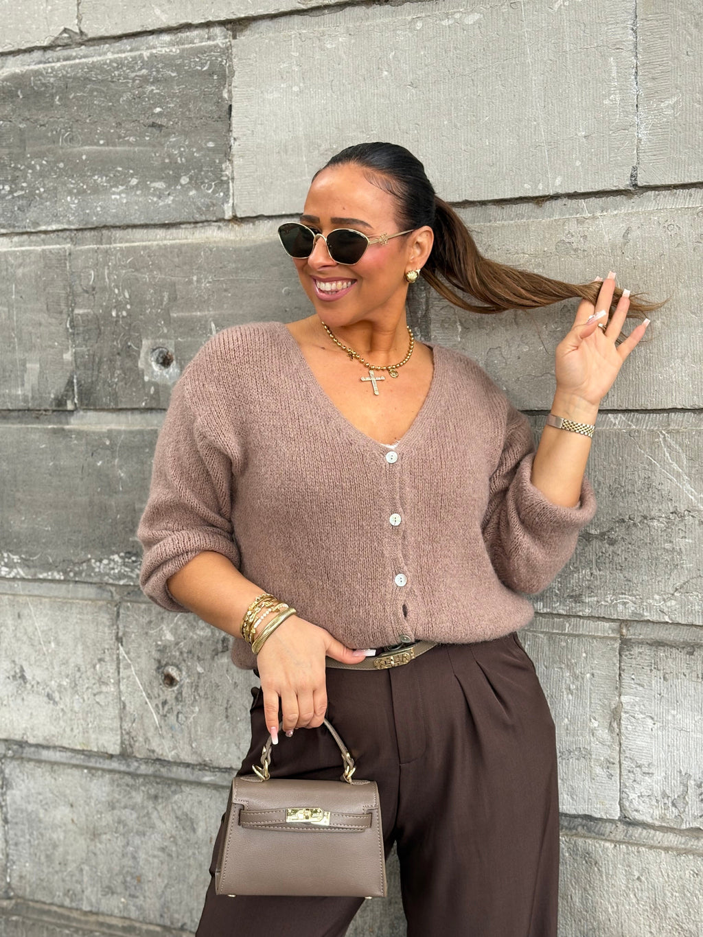 Love The Vibes Cardigan Taupe - MyBajka